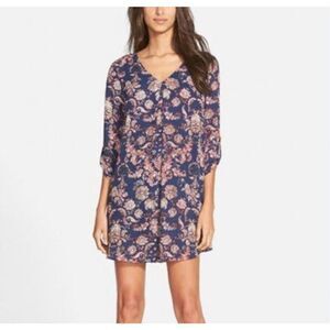 Womens Anthropologie Lush Floral Print V Neckline 3/4 Sleeve Spring Dress - SZ M